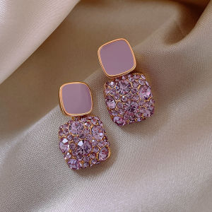 New Korean purple shiny crystal geometric Women Earrings contracted sweet lovely heart fine fashion Drop earrings Jewelry