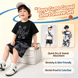 【local Stock】Camouflage Short Sleeved Set For Kids Made Of Bird Eye Fabric Breathable Material Strong Sweat Absorption 1000 Second Quick Drying Durable And Long-lasting