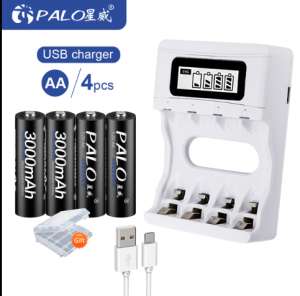 PALO เครื่องชาร์จแบตเตอรี่ 1.2 v AA 3000 MAH / AA 1100 MAH เครื่องชาร์จแบตเตอรี่ 4 ช่อง เครื่องชาร์จแบตเตอรี่