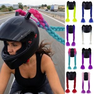 OMQAIO 2pcs/pair Gradient Ramp Motorcycle Helmet Braids With Sucker Helmets Decor Twist Dual Pigtail Ponytail Fashion Jumbo Ponytail Woman Braids Wig for Motor Bike
