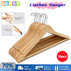 ✨SG [10pcs] Solid Wood Hangers For Clothes Clothing Non-Slip Wooden Hanger Suit Shirt Trousers Sweaters Dress