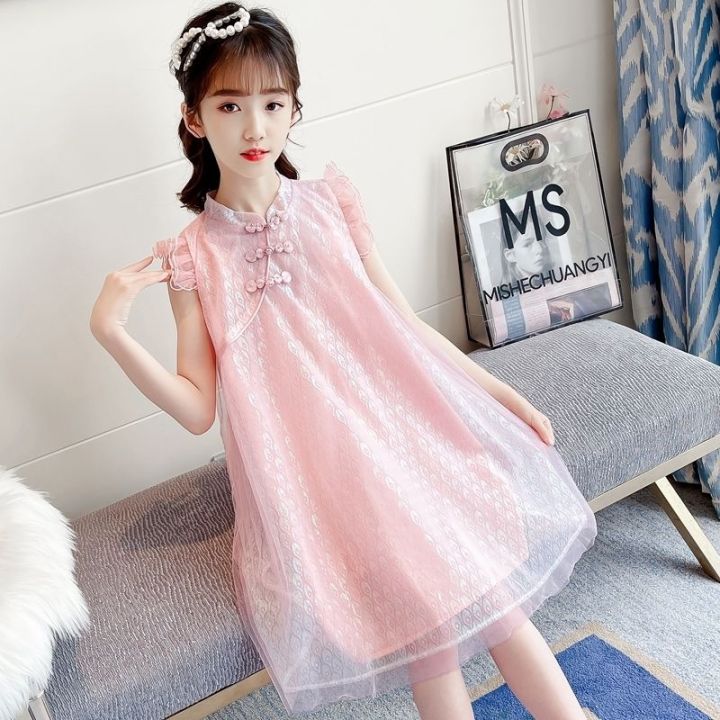 Little Dr Cheongsam For Kids Girl Dress Teenage Pink Hanfu Chinese New 