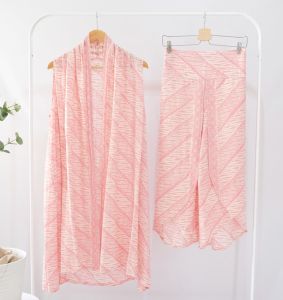 ONE SET BATIK WANITA MODERN SETELAN CELANA PANJANG BATIK SET BATIK KULOT BATIK LEBARAN BATIK KONDANGAN - PINK PASTEL PARANG TANPA LENGAN