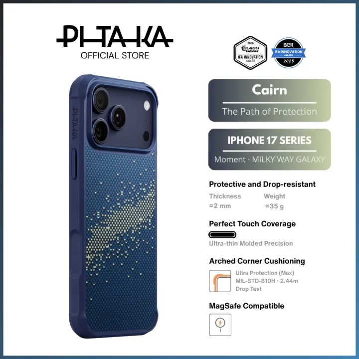 PITAKA iPhone 17 Pro/Pro Max - Cairn Case - Arched Corner Cushioning/Magnetic/Camera Button (Milky Way Galaxy)