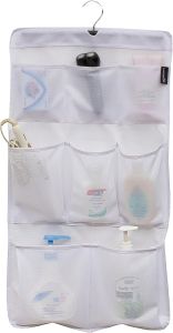 MISSLO 8 Pockets Mesh Shower Organizer Hanging Caddy with Rotating Hanger Quick Dry Bathroom Storage (White)