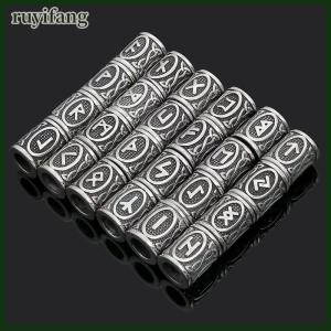 ruyifang 24 Pcs Viking Runes Set Loose Hạt Spacer Hạt Cho Tóc Bện Dreadlock Hạt Tự Làm Đồ Trang Sức Làm