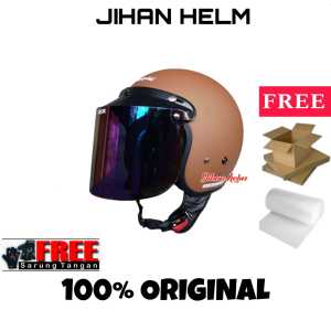 HELM BOGO RETRO SNI PRIA WANITA ORIGINAL JM CLASSIC RED MAROON KACA PELANGI TERMURAH