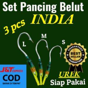3 Pcs Set Pancing Belut Sawah Kail Urek Belut Model INDIA (SML) Bahan kail Baja Putih tali senar niylon Damyl Mambo pelangi 2 lapis 150 sd 200 cm pancing ikan belut sungai belut rawa belut kolam belut sidat pancing urek belut sidat siap pakai termurah