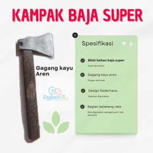 Kampak baja serbaguna dengan gagang kayu aren - Bahan baja super gagang kayu aren desain sederhana bagian belakang rata.