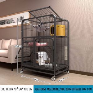 Collapsible Cat Cage 3/4 Layer W/Hammock Square Tube Cage With Wheel Large Cat Cage House