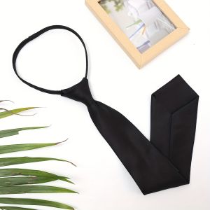 2Pcs Uniform JK Girls Black Simple Zipper Ties for Men Women Students Stage Performance Matte Neck Tie Costumes Accessories