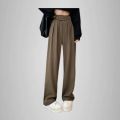 YVWE baggy pants for women high waist wide leg Coffee colored Velcro ...