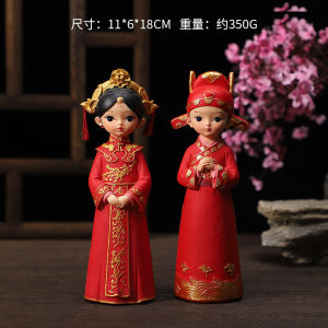 ตุ๊กตาคู่งานแต่งงานจีนดั้งเดิมตุ๊กตาเรซิ่นโบราณเจ้าสาวและเจ้าบ่าวเครื่องประดับตกแต่งบ้านงานแต่งงานของขวัญ