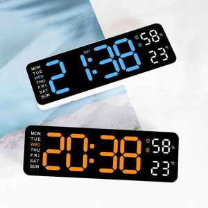 SDRYHTDH 12/24Hr Format Large Digital Wall Clock Adjustable Brightness Time Alarm Clock Stylish Design Hanging/Stand LED Electronic Clock For Living Room