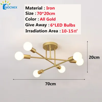 【Free LED Bulb】Nordic 6 Heads Chandelier Ceiling Lights Modern Industrial Style Personality Ceiling Lamp Geometric LED Pendant Lighting For Living Room NOCNEX