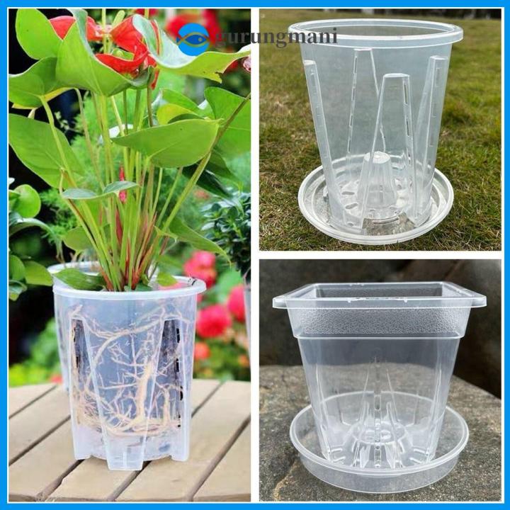 GURUNGMANI Clear Transparent Flower Pot Round Square Plastic Root ...