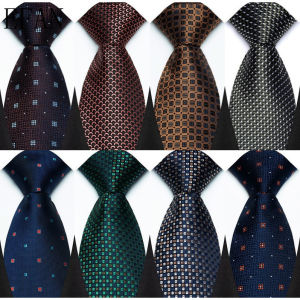 Newest 8CM Mens Ties Dark Green Brown Blue Polka Dot Formal Classic Dress Gravata Corbatas Business Necktie Jacquard Woven Neck Ties for Men Groom Wedding Party Neckwear Tie