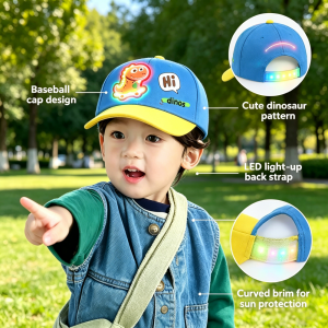 AILEBE Kids Cap LED Light-Up Dinosaur Baseball Cap Cute Adjustable Snapback Curved Brim Sun Protection Summer Outdoor Hat For Boys Girls