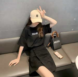 ˚ʚ🧸ɞ˚พร้อมส่ง˚ʚ🧸ɞ˚ชุดเซ็ทกระโปรงน่ารักคลูๆลุคสาวเกาหลี ˙✧˖°📷 ผ้ายืดคอตตอนใส่สบาย 🎀 ྀིྀིSize M-2XL