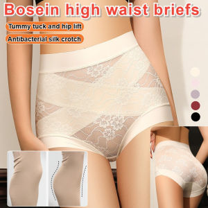 【SINGABRALETTE】เซ็กซี่ลูกไม้กางเกงเอวสูงผ้าไหมหม่อนไม่มีรอยต่อ Breathable Tummy Control Butt Lift Anti-Roll เข็มขัดผู้หญิงชุดชั้นใน