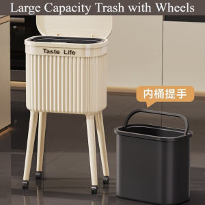 Large Capacity Trash Can for Kitchen Plastic Can with Wheels Movable Household Large Trash Can with Lid Sealed Barrels Garbage Cans