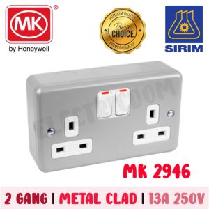 MK 2977 / 2946 13AMP 3 Pin 1Gang / 2Gang Metal Clad Switch Socket Outlet With SIRIM APPROVED