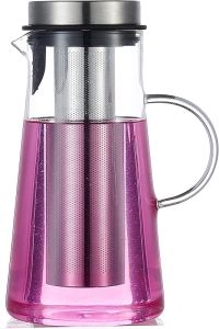 Karafu Glass Pitcher with Lid & Infuser 60 Oz Thicker Carafe with Stainless Steel Infuser & High Heat Resistance Glass Jug for Fridge Hot/Cold Water Infused Fruit Tea & Juice Beverage