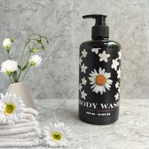 Botol Tempat Sabun Cair Shampoo Pump Dispenser Sabun Shampoo Aesthetic 500ml Motif Bunga Putih