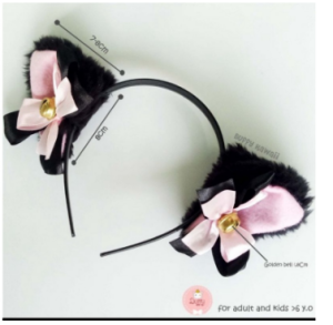 Bando kucing nekomimi pita tumpuk black pink hair accessories cosplay fashion kawaii cat ears bell