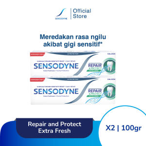 Sensodyne Toothpaste Pasta Gigi Sensitif Repair & Protect Memperbaiki Secara Menyeluruh + Kesegaran Extra Fresh 2x100gr [TWINPACK]