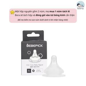 Núm ti Bebepick Hàn Quốc siêu mềm có 2 van thoát khí tốt đủ size S/M/L/XL thay thế được các loại bình cổ rộng