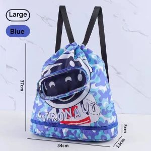 Waterproof Swimming Bag for Girls & Boys New Cute Printed Design Separation Wet & Dry Drawstring Backpack for Kids