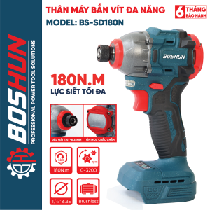 Máy chuyên vít pin BOSHUN BS-SD180NĐộng Cơ Lõi Đồng Không chổi than 180Nm 3 Tốc độ 3200rpm