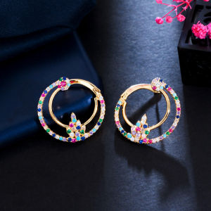SEQUITO Double Circle Hoop Micro Inlaid Small Rainbow Zircon 916 Gold Plated Women Big Loop Earrings Exquisite Huggie Ear Jewelry SE578
