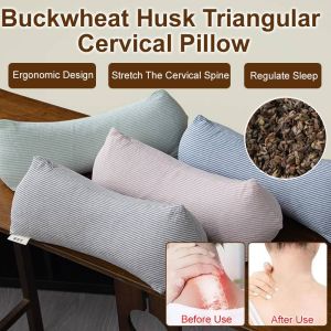 Cervical Spine Special Triangular Arch Pillow Cervical Support Orthopedic Pillow For Neck Pain & Sleep Improvement Neck Pain Relief Buckwheat Pillow Cervical Support Pillow Orthopedic Neck Pillow Breathable Cotton Cover