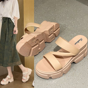 Free Shipping WomenS High-Heeled Sandals For Summer Thick-Soled Platform Heels Slip-On Style Fashionable And Versatile Height-Increasing One-Strap Design
