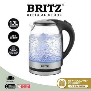 BRITZ 1.7L K175G Glass Electric Kettle SUS304 Base Auto Switch Boil Dry Protection