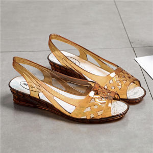 IELGY Transparent Jelly Fish Mouth Crystal Sandals Womens Low Heel Dance Shoes Flat Mom