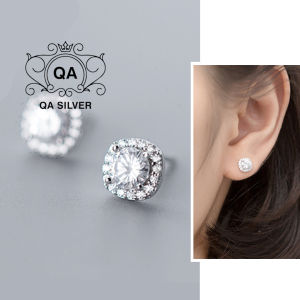 Bông tai bạc 925 nữ vuông khảm đá bông tai to S925 SQUARE QA SILVER Earrings EA220108