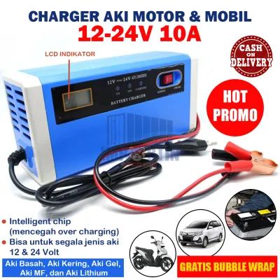 BISA COD – Charger Aki Portable 12V-24V 10A Mobil dan Motor LCD Indicator with Intelligent Chip/ Cas Aki Digital/ Charge Aki Otomatis/ Power Bank Charger Aki with LCD Display