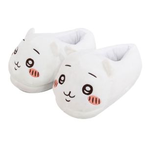 REEBO Cute Warm Chiikawa Slippers Thick Sole Soft Winter Fluffy Usagi Slides Casual Non-Slip Hachiware Plush Slippers Bedroom