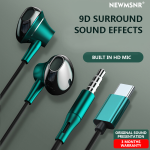 (Upgrade) Newmsnr TYPE-C fon telinga 9D Surround bunyi fon kepala dibina dalam HD Mic Earphone asal berkualiti tinggi Headset kalis air & kalis air Earbuds Legit permainan fon kepala untuk Samsung/POCO/Xiaomi/Huawei /Oppo/Vivo dan lain-lain