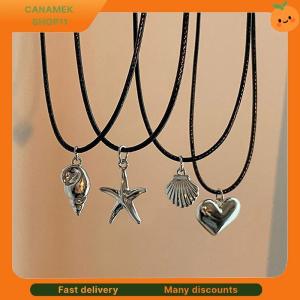 ❣️❣️❣️ Retro Black Rope Heart Shell Pendant Necklace For Women Starfish Clavicle Chain Necklace Trendy Accessories Gift