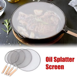 29/33cm Oil Splatter Shield Stainless Steel Grease Splatter with Hollow Handle Oil Splash Cover Mesh Pot Lid Kitchen Gadget