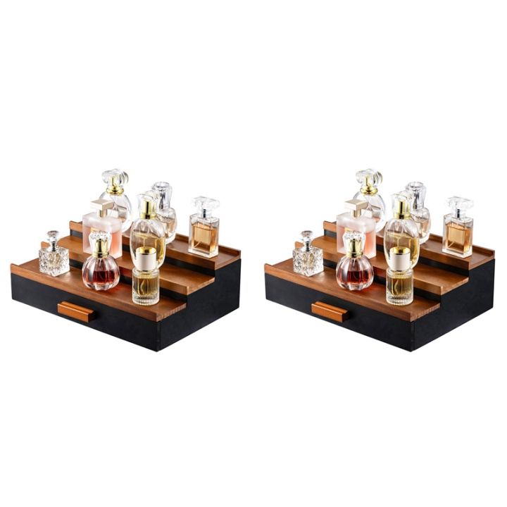 2X Wooden Cologne Display Stand Organizer for Men,3 Tier