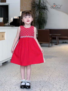 Váy thiết kế bé gái Annie Đầm đỏ Tiểu Thư thêu kim cương cho bé từ 11-40kg