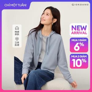 GIORDANO Women Hoodies Waffle Texture Full Zip Hoodies Raglan Sleeve Fashionable Casual Loose Hoodies 13376102
