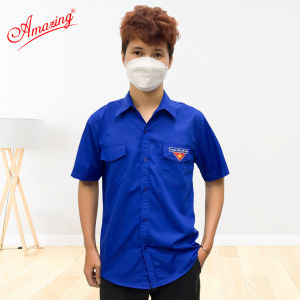 Áo sơ mi đoàn viên đồng phục thanh niên Việt Nam cho nam thêu cờ đỏ sao vàng 2 túi có nắp và cầu vai tay ngắn và tay dài