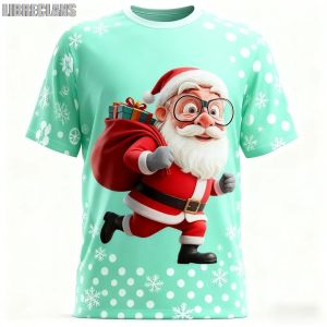 [Local Stock] HBESTY  Fun Santa Claus 3D Print Harajuku Sporty Men T-shirt Casual Loose Street Christmas Party Cartoon Cute Short-sleeve Clothing Top