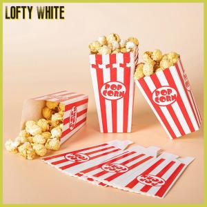 Lofty White กล่องกระดาษป๊อปคอร์นลายทาง12ชิ้นถุงลายแถบสีแดงสีขาวภาชนะใส่ขนมสำหรับงานปาร์ตี้วันเกิดของใช้เด็กอ่อน
